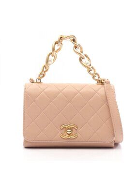 Chanel Shoulder Bag Mini Quilted Antique Gold Beige Lambskin Small Flap Chain